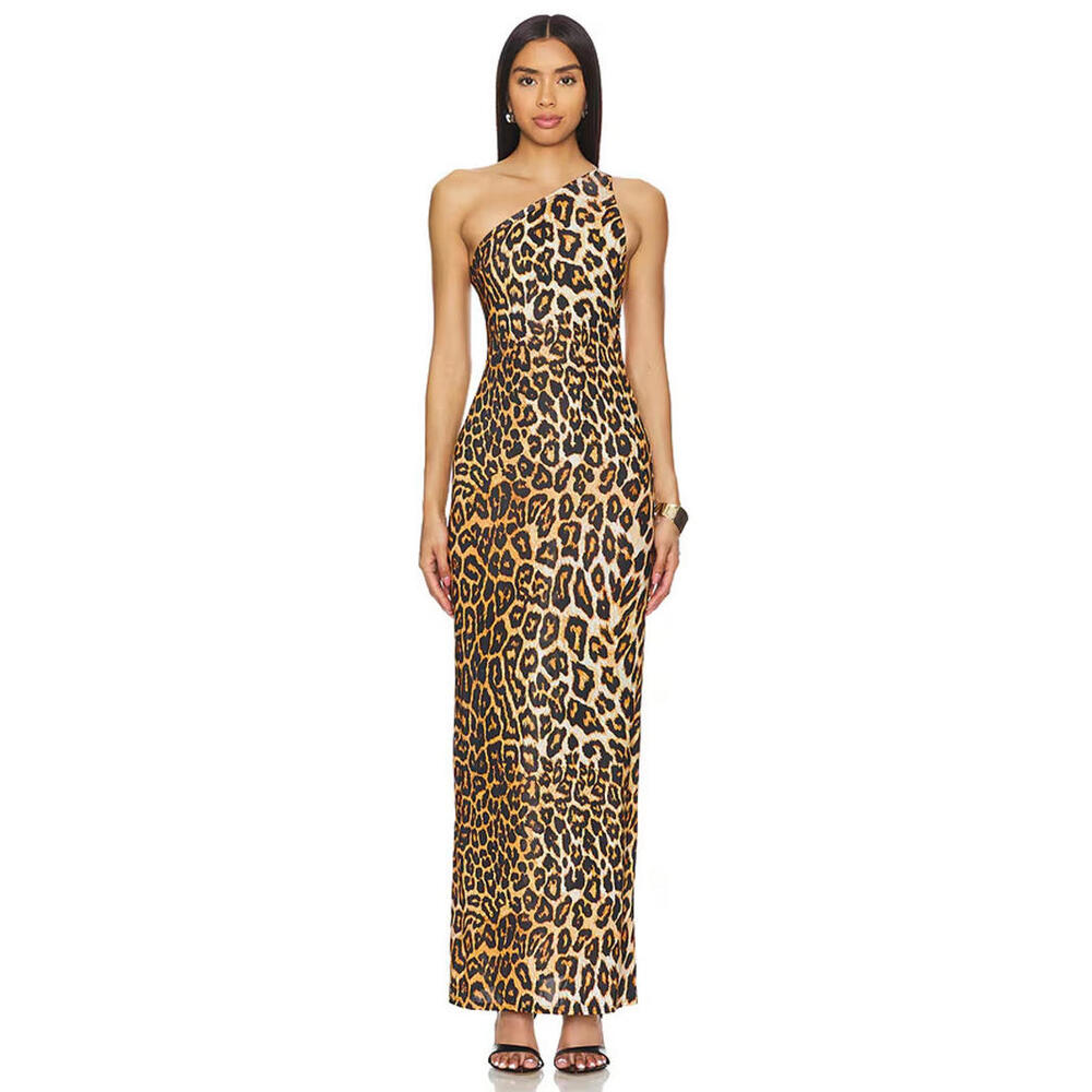 Revolve Dodo Bar Or Jili Dress Leopard long one shouldeer size 42IT NWT $715msrp
